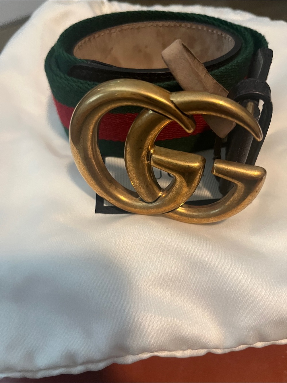 Gucci Green & Red Web Double G Buckle Belt